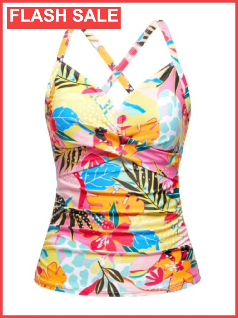 Tankini Top V Neck Twist Front Ruched Tummy Control Adjustable Straps